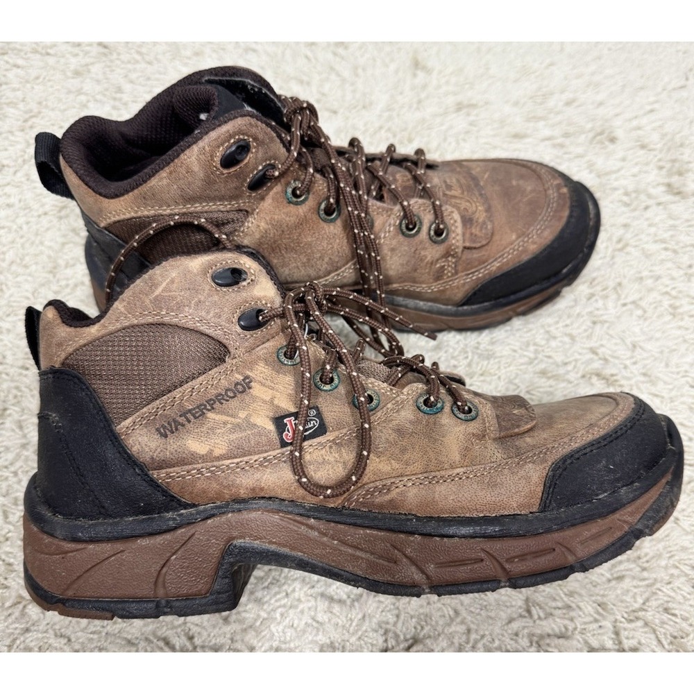 Justin's Waterproof Brown Lace Up Stampede Boots L0929 Women's 7.5M Farm Cowgirl